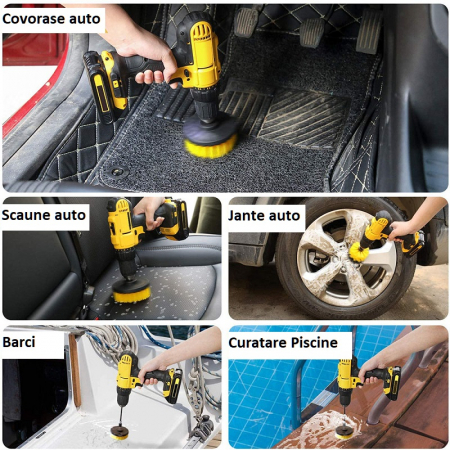Set de 3 perii pentru curatare auto, universale pentru bormasina, autofilentanta [5]