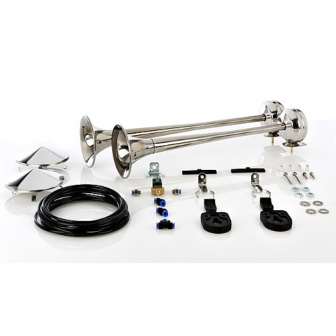 Set de doua semnale pneumatice cu kit de montare si electrovalva 24V, otel inoxidabil, 62 si 67 cm, cu capace [1]