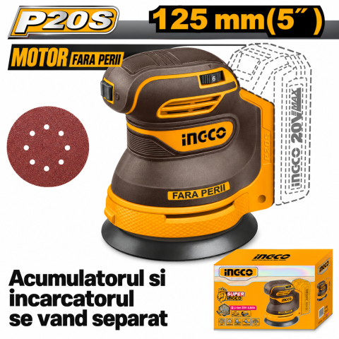 Slefuitor orbital, 20V, 125mm, viteza variabila, P20S, Brushless