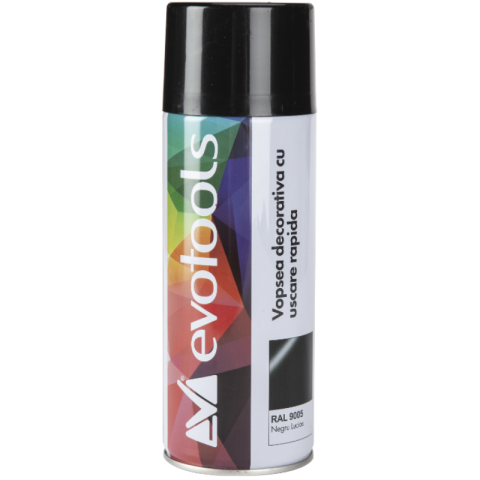 Sprayuri, intretinere si cosmetica auto - Vopsea Spray Acrilica, Uscare Rapida, Negru Lucios RAL 9005, 400 ml