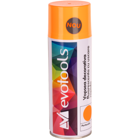 Spray vopsea fluorescenta acrilica portocalie, 400 ml, pulverizare decorativa suprafete multiple