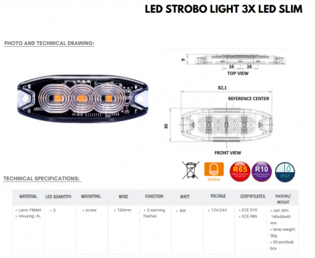 Stroposcop Slim, Lampa Speciala De Avertizare, Galbena, 82.1mm - Truck LED LW0036 [3]