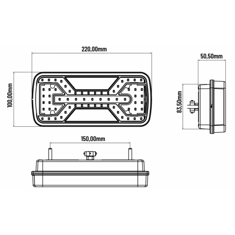 Tripla multifunctionala spate, Tripla cu 7 functii, 22 x 10cm, 12/24V, cablu 24cm, Neon [7]