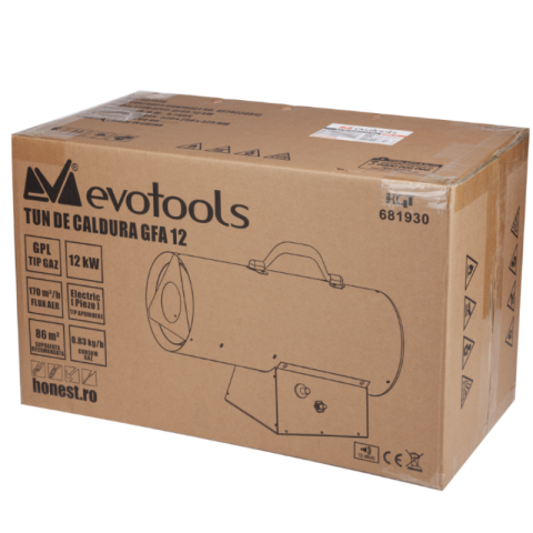 Tun de caldura pe gaz GPL, 12 kW, flux aer 170 mc/h, incalzire rapida santier si atelier, suprafata 86 mp [1]