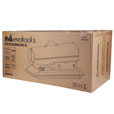 Tun de caldura pe motorina cu termostat, 15 kW, flux aer 315 mc/h, rezervor 15L, incalzire rapida suprafata 112 mp [1]