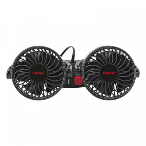 Ventilator Auto Dublu, 12V, 2 x 10cm, cu USB, pentru Tetiera