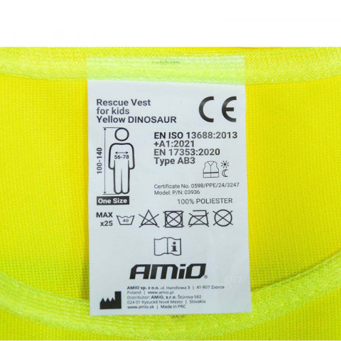 Vesta Reflectorizanta Siguranta Copii, Galbena cu Certificat, Model DINOZAUR [1]
