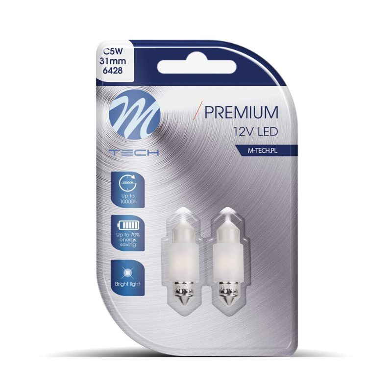 Blister 2 x becuri LED, Canbus, Alb, C5W, 12V, SV8.5, 31mm