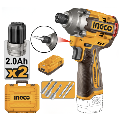 Scule electrice - Bormasina cu impact 16V, 170Nm brushless, 2 baterii 2Ah, prindere hex