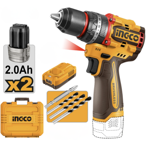 Scule electrice - Bormasina cu impact 16V, 66Nm brushless, mandrina 13mm, 2 baterii 2Ah