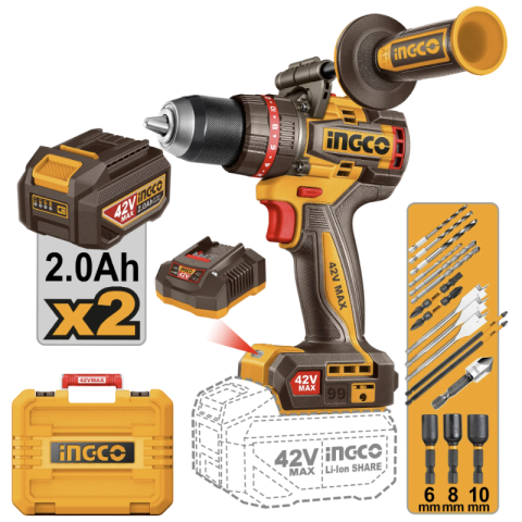 Scule electrice - Bormasina cu impact, 42V, 99 Nm brushless, cu 2 acumulatori si geanta accesorii