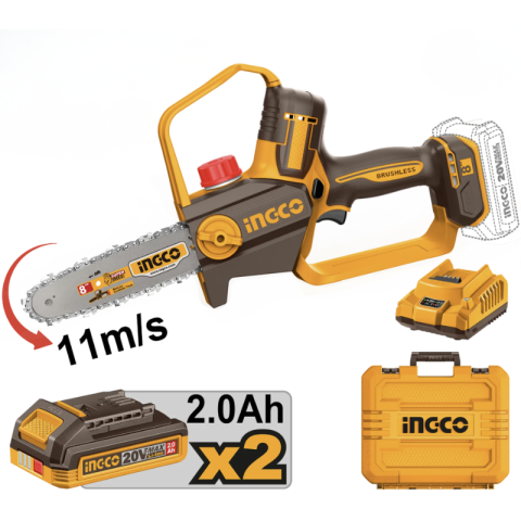 Motofierastraie, fierastraie si debitoare metal - Fierastrau electric cu acumulator, 20V, lama 20cm, brushless, 2 baterii 2Ah