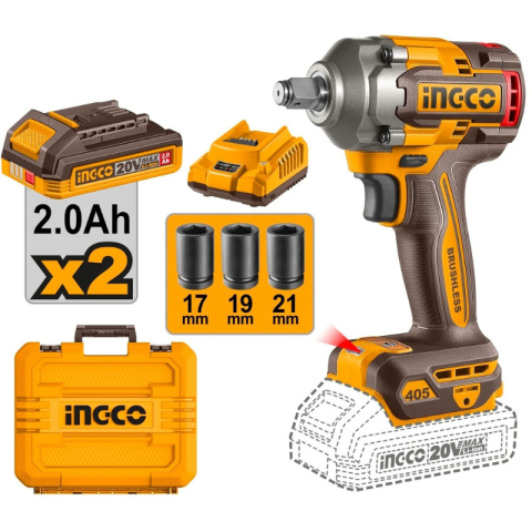 Scule electrice - Filetanta cu Impact, 20V, Brushless 405Nm, 1/2", cu 2 acumulatori 2.0Ah si incarcator