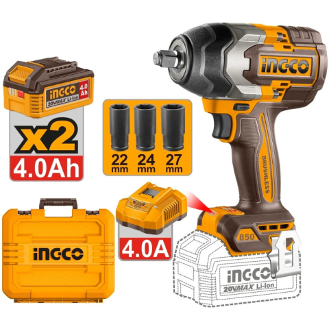 Scule electrice - Filetanta cu Impact, 20V, Brushless, 850Nm, 1/2", cu 2 acumulatori 4.0Ah si incarcator