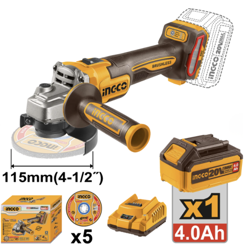 Flexuri si polizoare - Flex unghiular 20V, 11.5cm, 900W, brushless, cu acumulator 4Ah si incarcator