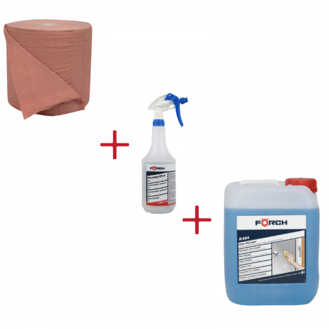 Perii si lavete auto - Pachet profesional curatare geamuri, solutie 5L cu lavete plus pulverizator