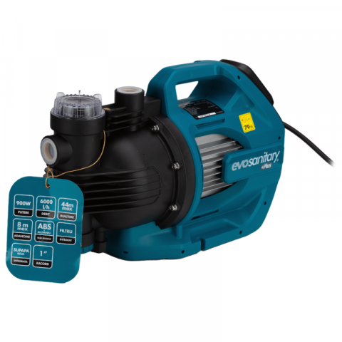 Pompe apa si accesorii pentru irigat si stropit - Pompa de Gradina GP900, 900W, 6000 l/h, 44m Inaltime Pompa, 4.4bar, Aspiratie 8m, cu Filtru Integrat
