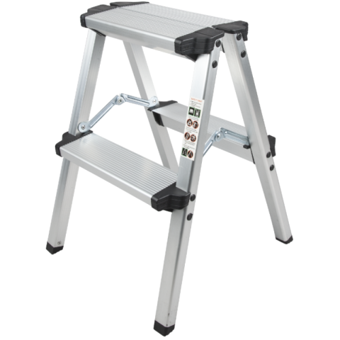 Noutati - Scara aluminiu dubla 2 trepte, 48 cm, capacitate 150 kg, antiderapanta