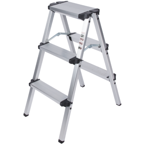 Feronerie, Cantare si accesorii - Scara Dubla Aluminiu, 3 Trepte, Inaltime Utila 73 cm, Sarcina Maxima 150 kg, Pliabila