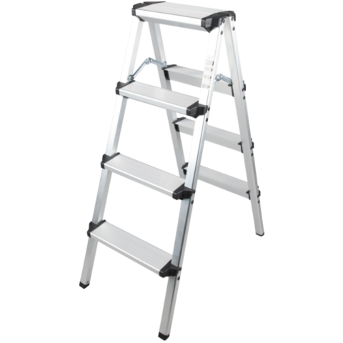 Feronerie, Cantare si accesorii - Scara Dubla Aluminiu, 4 Trepte, Inaltime Utila 97 cm, Sarcina Maxima 150 kg, Pliabila