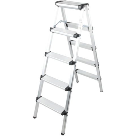 Feronerie, Cantare si accesorii - Scara Dubla Aluminiu Profesionala, 5 Trepte, Inaltime 120 cm, Sarcina Maxima 150 kg, Anti-Alunecare