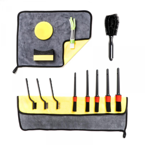 Perii si lavete auto - Set 14 Piese Detailing Auto, Pensule, Burete, Lavete Microfibra