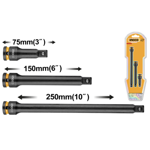 Seturi si accesorii pentru gaurit, insurubat si amestecat - Set 3 Piese Prelungitoare Tubulare de Impact 1/2", Cr-Mo, 75mm, 150mm si 250mm