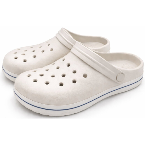 Echipamente de protectie si siguranta - Slapi, Saboti perforati unisex EVA PVC, albi cu dunga albastra