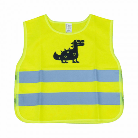 Veste si hamuri cu elemente reflectorizante - Vesta Reflectorizanta Siguranta Copii, Galbena cu Certificat, Model DINOZAUR