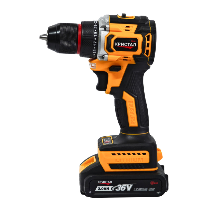 Bormașină cu acumulator DDT-KRISTAL 36V, 2 acumulatori Li-Ion 2.0Ah, motor fara perii (brushless), 2 viteze, cuplu reglabil, sistem autoblocaj,  valiză de transport [6]