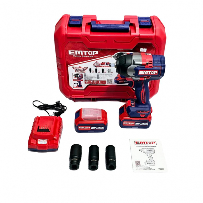 Bormasina de impact si insurubat cu 2 acumulatori 4.0AH, motor fara perii (brushless), 850Nm, cutie de transport - ECiWL2085, EMTOP [9]