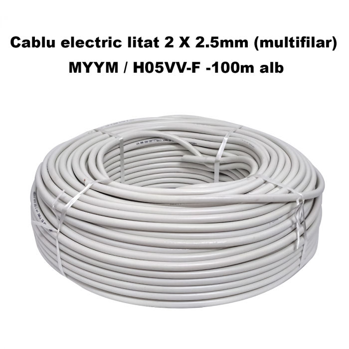 Cablu electric litat 2 X 2.5mm (multifilar) MYYM / H05VV-F, Rola 100 metri, alb [2]