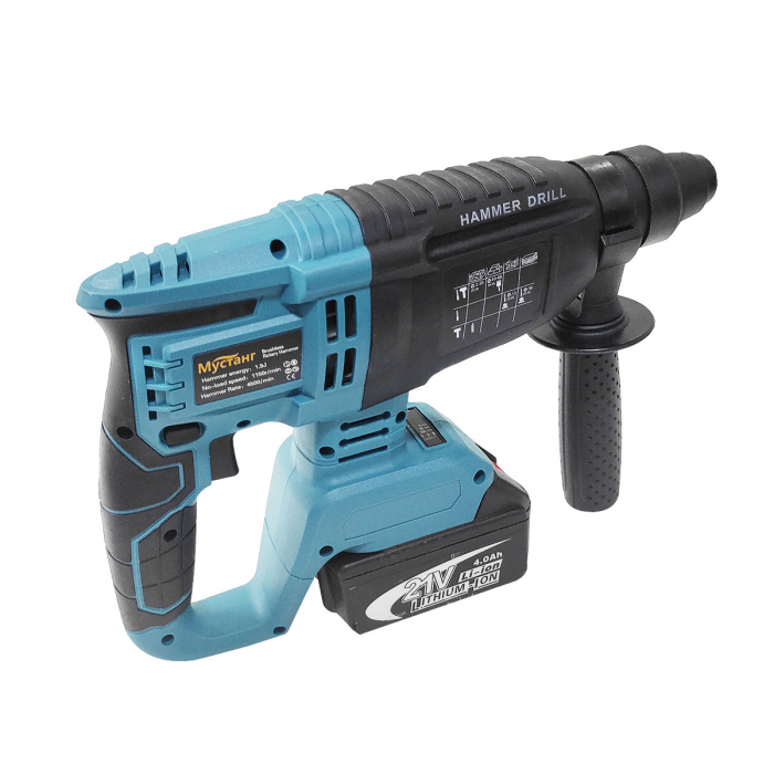 Ciocan rotopercutor cu 2 acumulatori , Mustang , 21 V , 4 AH , 1.9 J , 1150 RPM , 2 Mandrine , Model 2023 [6]