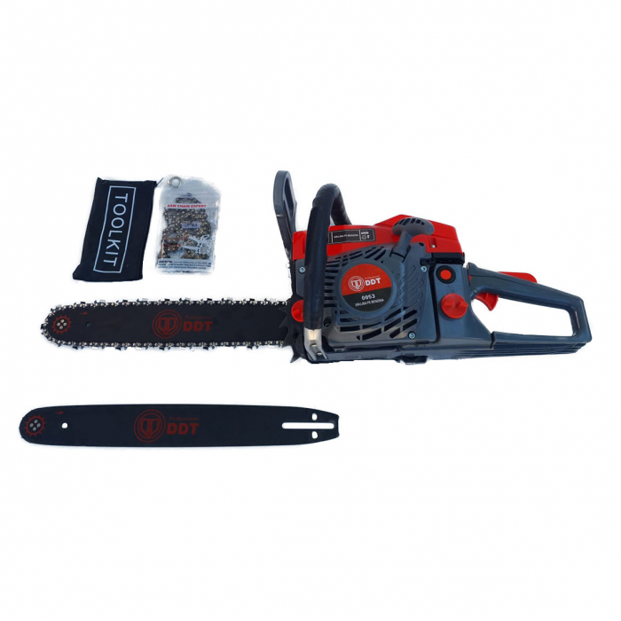 Drujba (motofierastrau) pe benzina DDT 0053, 6 CP, 58 CC, 2 timpi, 45 cm lungime lama, pornire la sfoara, 0.55 l capacitate rezervor, 0.325 pas lant, 2 lame, 2 lanturi [2]