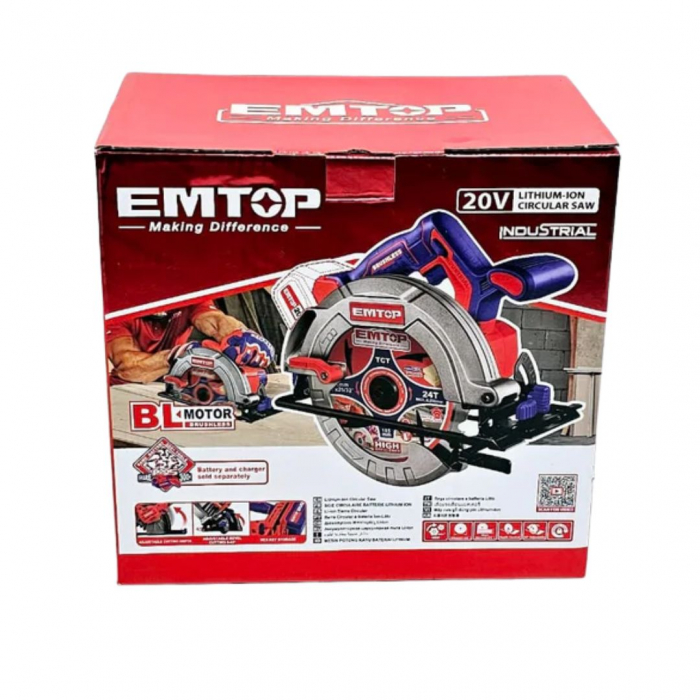 Fierastrau circular cu 1 acumulator 4.0AH, motor fara perii (brushless), 185mm - ELCS18511, EMTOP [2]