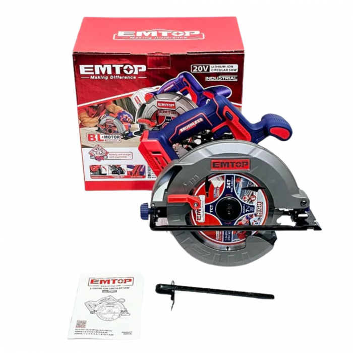 Fierastrau circular cu 1 acumulator 4.0AH, motor fara perii (brushless), 185mm - ELCS18511, EMTOP [3]