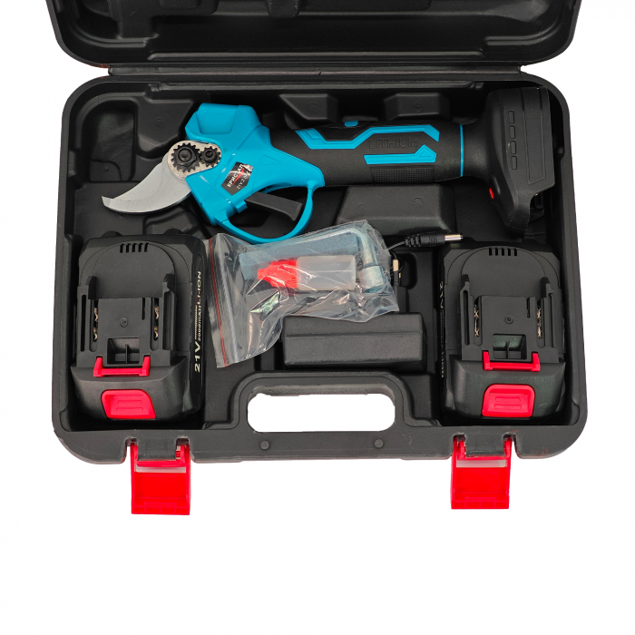 Foarfeca electrica pentru vita de vie, crengi, DDT-CRISTAL cu 2 Acumulatori 21 V, 2000 mAh, Albastru [8]