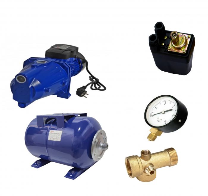 Kit Hidrofor 24L cu pompa apa Auto-amorsanta DDT JET-100L, 1500 W, 12 m3/h debit apa, 1" diametru , 50 m inaltime refulare, 9 m adancime absorbtie, sistem premium complet [1]