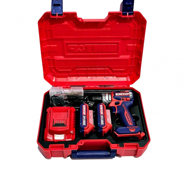Masina de gaurit cu impact cu 2 acumulatori, 60Nm, motor fara perii, compacta - ECiDL20602, EMTOP [3]