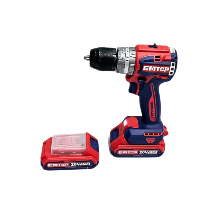 Masina de gaurit cu impact cu 2 acumulatori, 60Nm, motor fara perii, compacta - ECiDL20602, EMTOP [2]