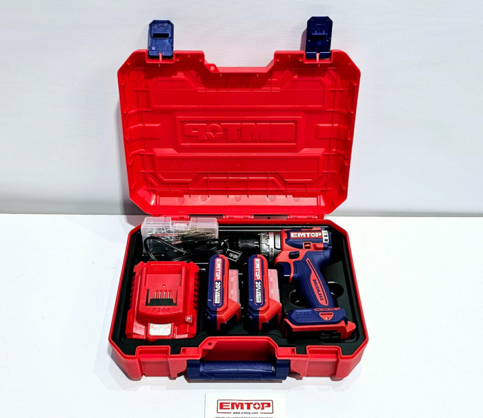 Masina de gaurit  si insurubat cu 2 acumulatori 2.0AH, motor fara perii (brushless), 60Nm, 1/2", 47 accesorii, cutie transport - ECDL20602, EMTOP [4]