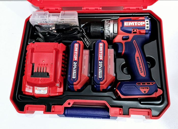 Masina de gaurit  si insurubat cu 2 acumulatori 2.0AH, motor fara perii (brushless), 60Nm, 1/2", 47 accesorii, cutie transport - ECDL20602, EMTOP [3]