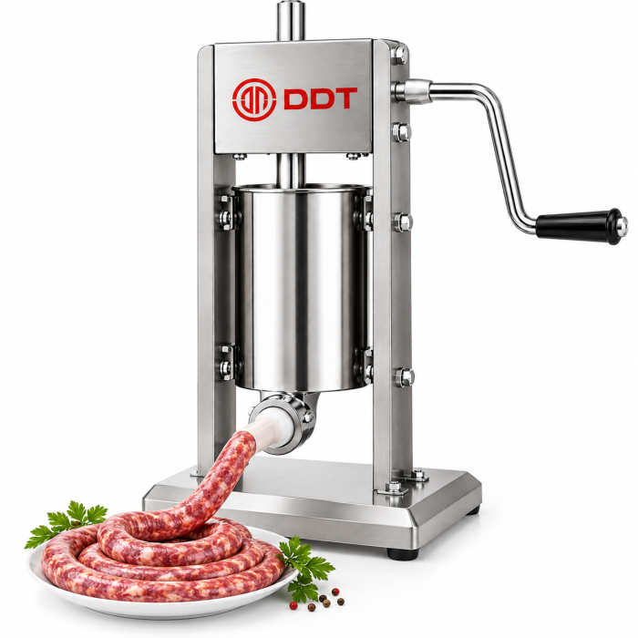 Masina profesionala de umplut carnati, verticala, DDT, 3kg, inox, cu reductor, sistem mecanic, 10 palnii incluse [2]