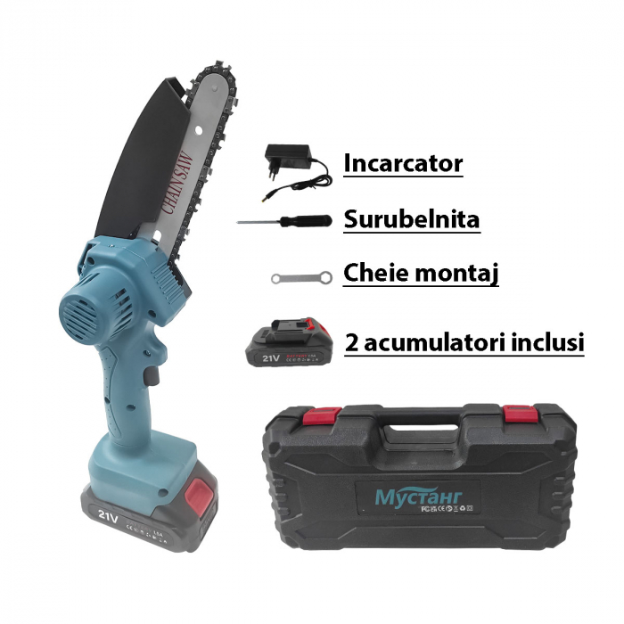 MINI DRUJBA CU 2 ACUMULATORi , MUSTANG , 550 W , 21 V , 1.5 AH , LAMA 18.5 cm [2]