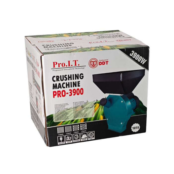 Moara electrica cu suport din metal pentru cereale si stiuleti (2 in 1), DDT-PRO.I.T. Cuva Mare, motor 3,9 kw , 3000 rpm, 320 kg/h, 4 site de rezerva, 20 ciocanele,bonus sac,surubelnita si perie. [8]