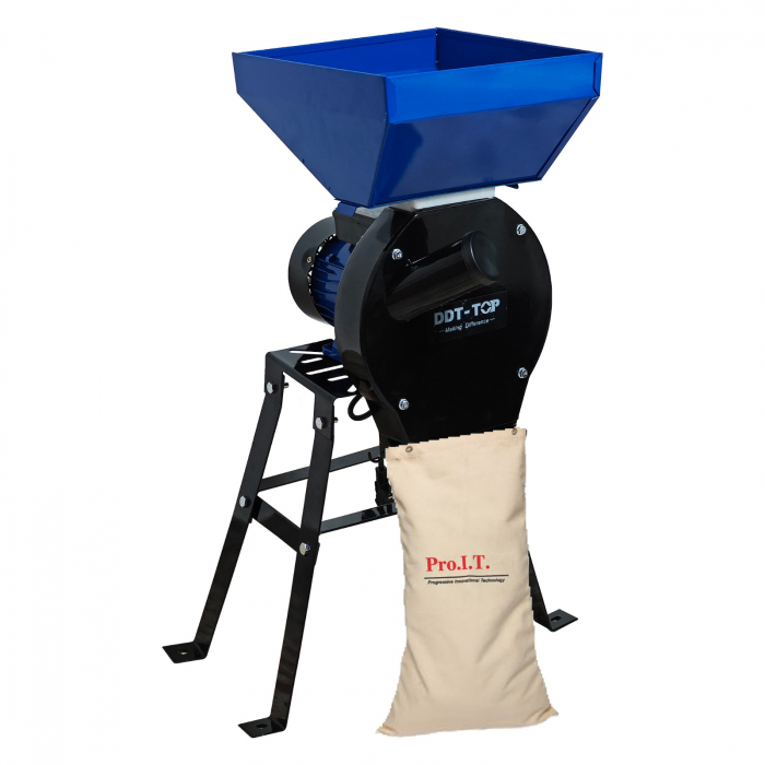 Moara electrica cu suport din metal pentru cereale si stiuleti, DDT-TOP,Cuva Mare, 20 ciocanele, motor 4.2 kw, 3000 rpm, 320 kg/h, 4 site de rezerva, bonus sac, surubelnita si perie. Buton on/off [2]