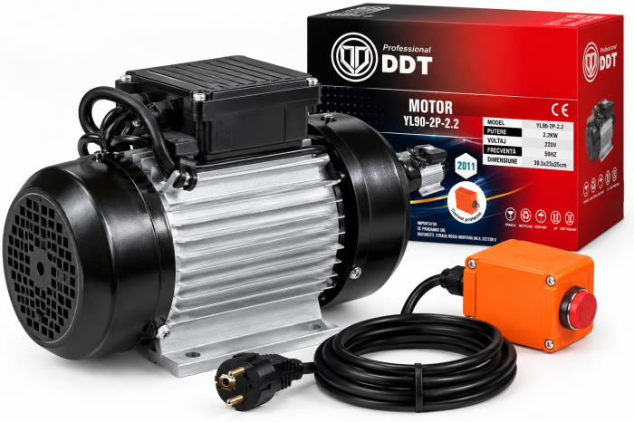 Motor electric DDT 2.2 kW cu 3000 RPM, 220V, bobinaj cupru, protectie la suprasarcina, buton ON-OFF, carcasa aluminiu, fulie inclusa [2]