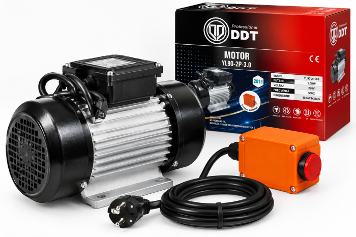 Motor electric DDT 3kW cu 3000 RPM, 220V, bobinaj cupru, protectie la suprasarcina, buton ON-OFF, carcasa aluminiu, fulie inclusa [2]