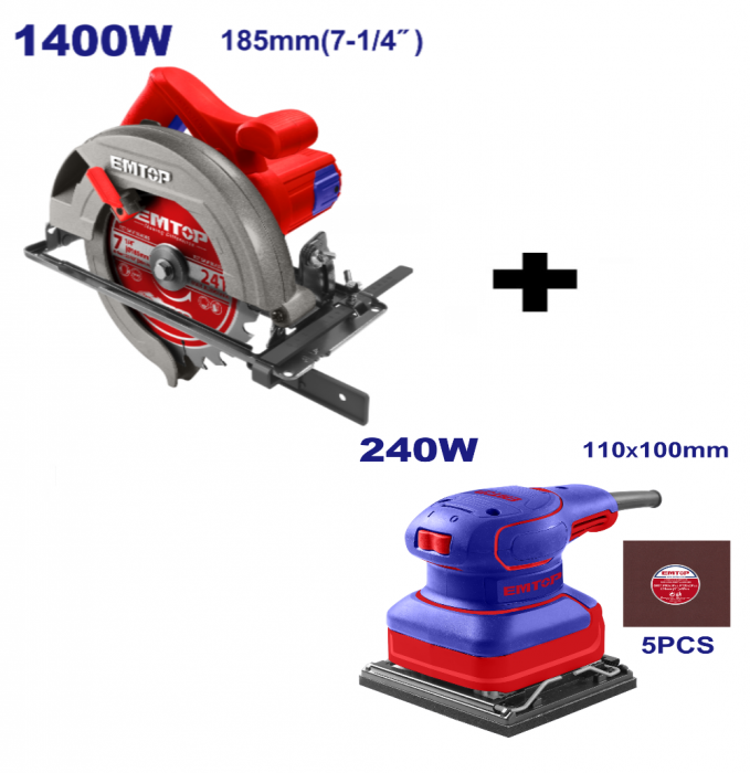 Pachet promo Fierastrau circular electric 1400W, 185mm + Slefuitor electric cu vibratie, 240W, baza 110x100mm [1]