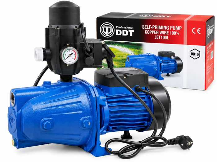 Pachet Pompa de suprafață DDT JET 100L, 1.5 kW, debit 60 l/min, inaltimea de refulare 50 m , adancimea de absortie 9 m + Presostat electronic automat DDT LS-4 [2]